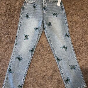 PacSun Light Blue Butterfly Straight Leg Jeans